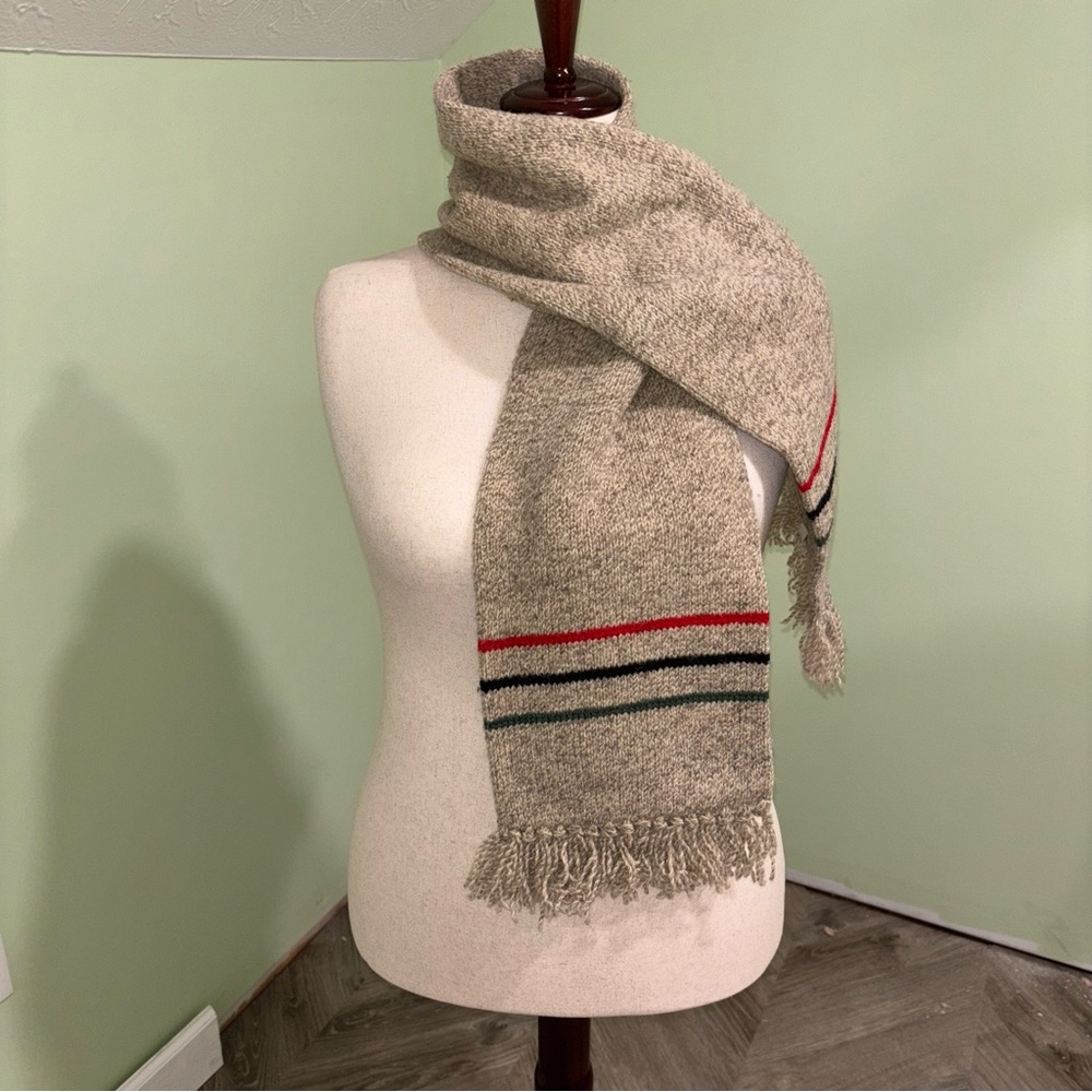 VTG Unbranded Wool Blend Scarf Striped Fringe Made In USA 52”x8”